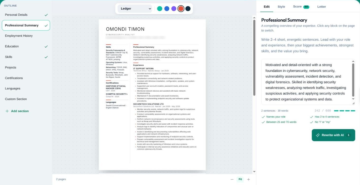 The PataCV editor with a CV open